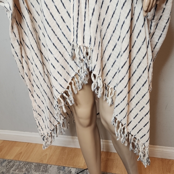 Ketza Guatemala Cotton Woven Cream Stripe Open Front Fringe Kimono One Size - Picture 11 of 16